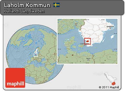 Savanna Style Location Map of Laholm Kommun, highlighted country, hill shading