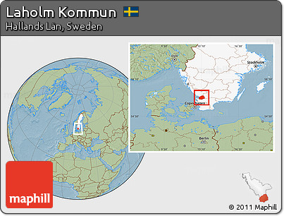 Savanna Style Location Map of Laholm Kommun, highlighted country, hill shading