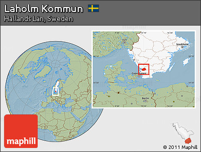 Savanna Style Location Map of Laholm Kommun, highlighted country, hill shading