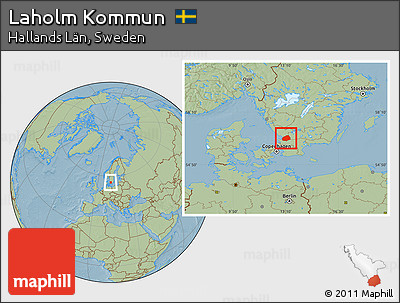 Savanna Style Location Map of Laholm Kommun, hill shading
