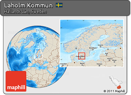 Shaded Relief Location Map of Laholm Kommun, within the entire country
