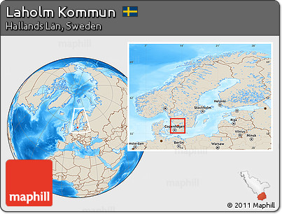 Shaded Relief Location Map of Laholm Kommun, within the entire country