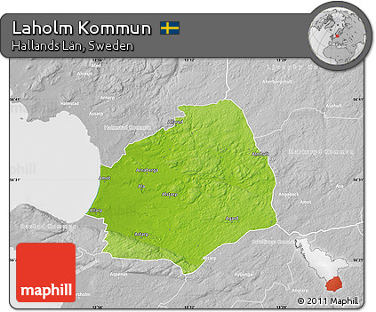 Physical Map of Laholm Kommun, lighten, desaturated