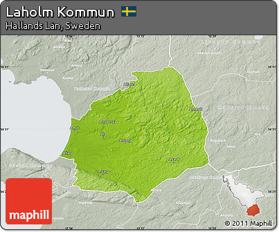 Physical Map of Laholm Kommun, lighten, semi-desaturated