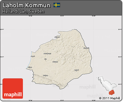 Shaded Relief Map of Laholm Kommun, cropped outside