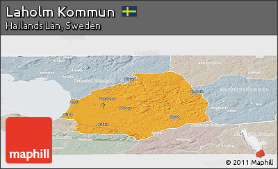 Political Panoramic Map of Laholm Kommun, lighten, semi-desaturated