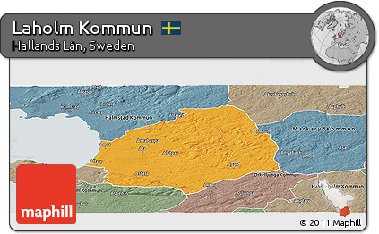 Political Panoramic Map of Laholm Kommun, semi-desaturated