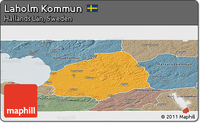 Political Panoramic Map of Laholm Kommun, semi-desaturated