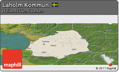 Shaded Relief Panoramic Map of Laholm Kommun, satellite outside
