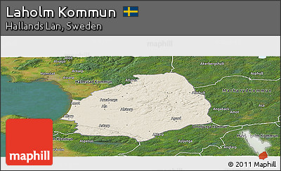Shaded Relief Panoramic Map of Laholm Kommun, satellite outside