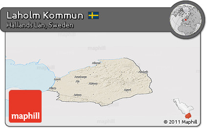 Shaded Relief Panoramic Map of Laholm Kommun, single color outside