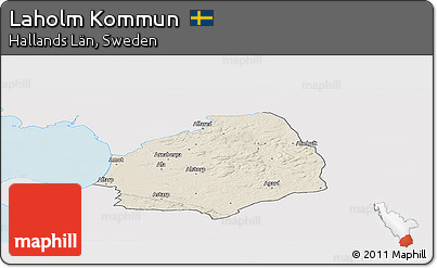 Shaded Relief Panoramic Map of Laholm Kommun, single color outside