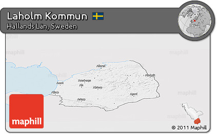 Silver Style Panoramic Map of Laholm Kommun, single color outside