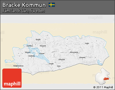 Classic Style 3D Map of Bräcke Kommun, single color outside