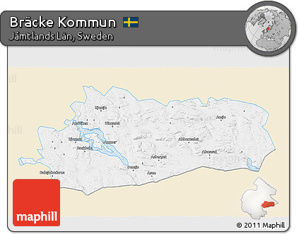 Classic Style 3D Map of Bräcke Kommun, single color outside