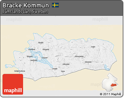 Classic Style 3D Map of Bräcke Kommun, single color outside