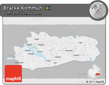 Gray 3D Map of Bräcke Kommun, single color outside