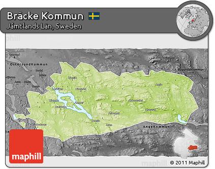 Physical 3D Map of Bräcke Kommun, darken, desaturated