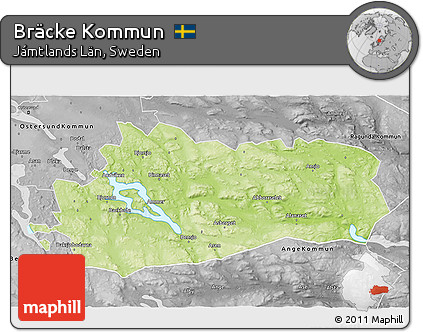 Physical 3D Map of Bräcke Kommun, desaturated