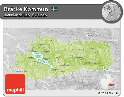 Physical 3D Map of Bräcke Kommun, lighten, desaturated