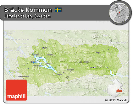 Physical 3D Map of Bräcke Kommun, lighten