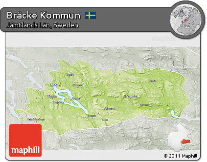 Physical 3D Map of Bräcke Kommun, lighten, semi-desaturated