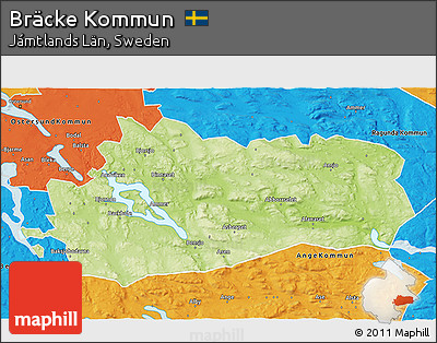 Physical 3D Map of Bräcke Kommun, political outside