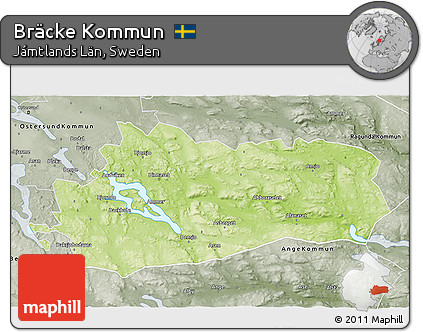 Physical 3D Map of Bräcke Kommun, semi-desaturated