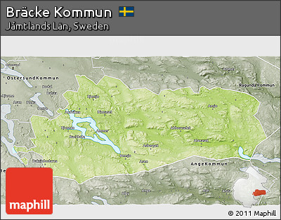 Physical 3D Map of Bräcke Kommun, semi-desaturated