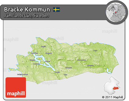 Physical 3D Map of Bräcke Kommun, single color outside