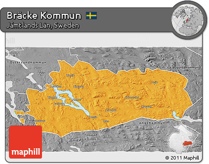 Political 3D Map of Bräcke Kommun, desaturated