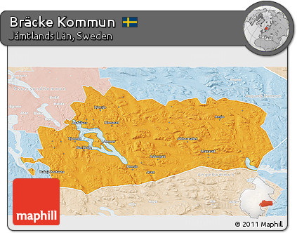 Political 3D Map of Bräcke Kommun, lighten