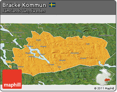 Political 3D Map of Bräcke Kommun, satellite outside