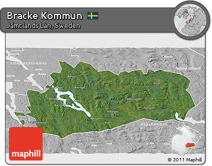 Satellite 3D Map of Bräcke Kommun, lighten, desaturated