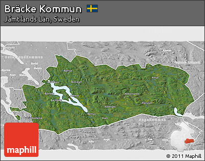 Satellite 3D Map of Bräcke Kommun, lighten, desaturated