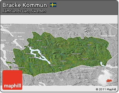 Satellite 3D Map of Bräcke Kommun, lighten, desaturated