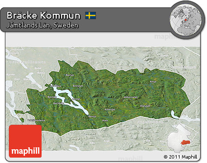 Satellite 3D Map of Bräcke Kommun, lighten