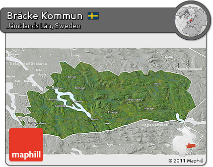 Satellite 3D Map of Bräcke Kommun, lighten, semi-desaturated