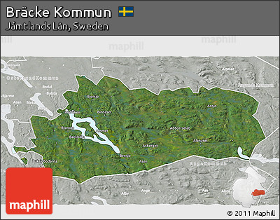Satellite 3D Map of Bräcke Kommun, lighten, semi-desaturated