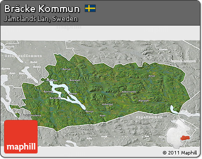 Satellite 3D Map of Bräcke Kommun, lighten, semi-desaturated