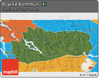 Satellite 3D Map of Bräcke Kommun, political outside