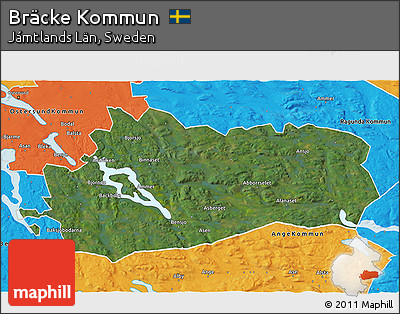 Satellite 3D Map of Bräcke Kommun, political outside