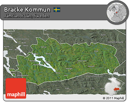 Satellite 3D Map of Bräcke Kommun, semi-desaturated