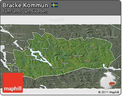 Satellite 3D Map of Bräcke Kommun, semi-desaturated