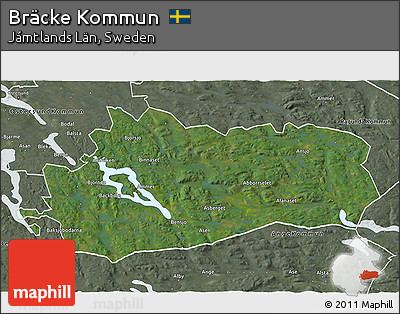 Satellite 3D Map of Bräcke Kommun, semi-desaturated