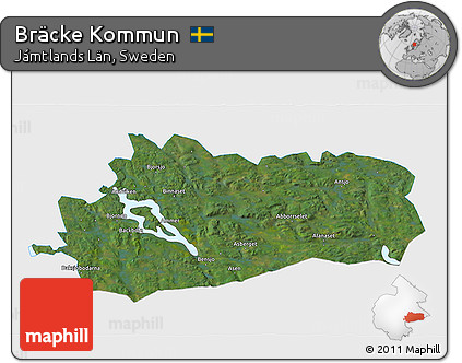 Satellite 3D Map of Bräcke Kommun, single color outside