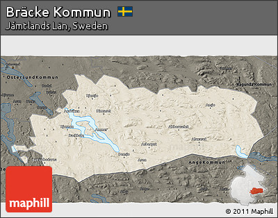 Shaded Relief 3D Map of Bräcke Kommun, darken