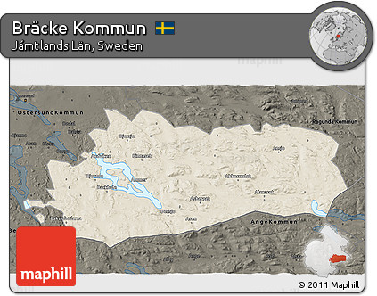 Shaded Relief 3D Map of Bräcke Kommun, darken