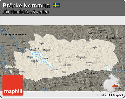 Shaded Relief 3D Map of Bräcke Kommun, darken