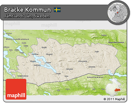 Shaded Relief 3D Map of Bräcke Kommun, physical outside